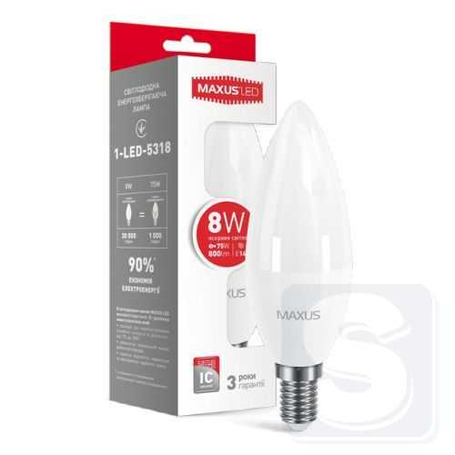 LED лампа MAXUS C37 CL-F 8W 4100K 220V E14 1-LED-5318