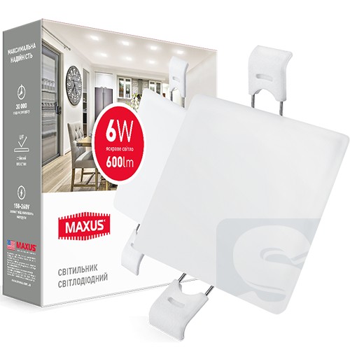 LED светильник MAXUS SP edge 6W, 4100К квадрат