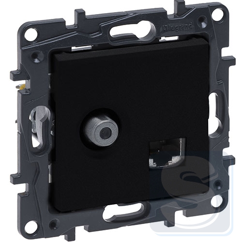 Розетка TV тип F и RJ45 CAT6 UTP, Legrand Niloe Черный