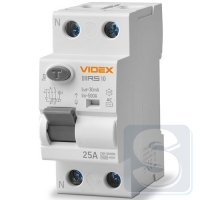 УЗО VIDEX RESIST тип АC 2п 30мА 10кА 25А VF-RS10-DR2AC25
