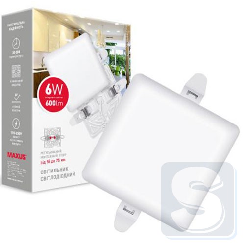 LED-светильник квадратный врезной MAXUS диммер 6W 4100K