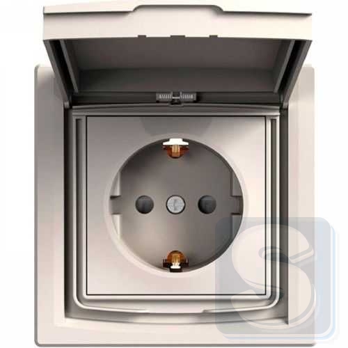 Розетка с з/к и крышкой IP44 Asfora Кремовый EPH3100323
