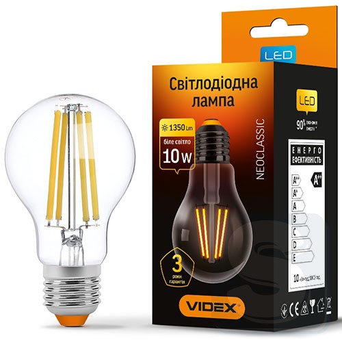 LED лампа VIDEX Filament A60F 10W E27 4100K 220V