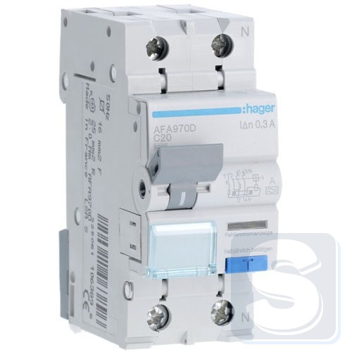 Диф автомат 1P+N 6kA Тип C 20A 300mA A Hager AFA970D
