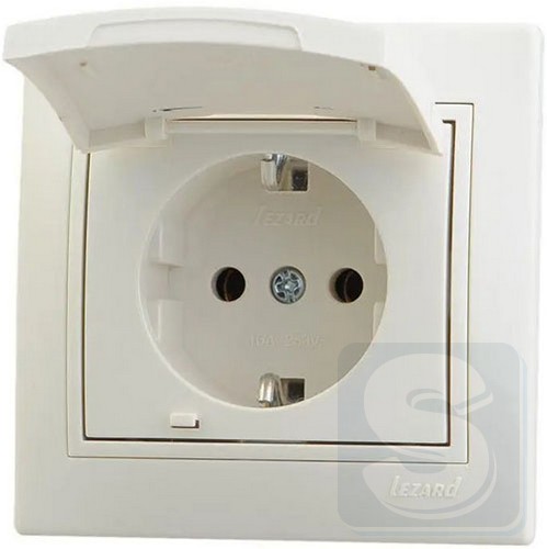 Розетка с з/к с крышкой LEZARD Mira крем 701-0303-123B-2