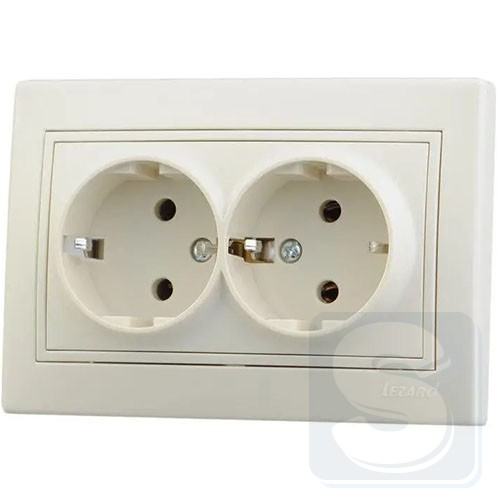 Розетка двойная с з/к LEZARD Mira крем 701-0303-127B-2