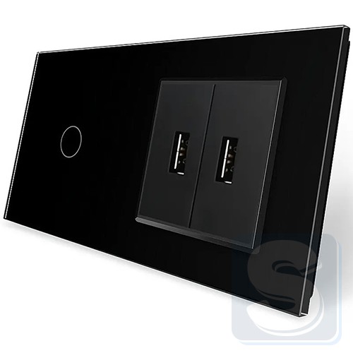 Сенсорний вимикач 1-кл + 2usb Livolo чорне скло 