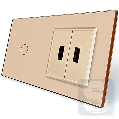 Сенсорний вимикач 1-кл + 2usb Livolo золоте скло 