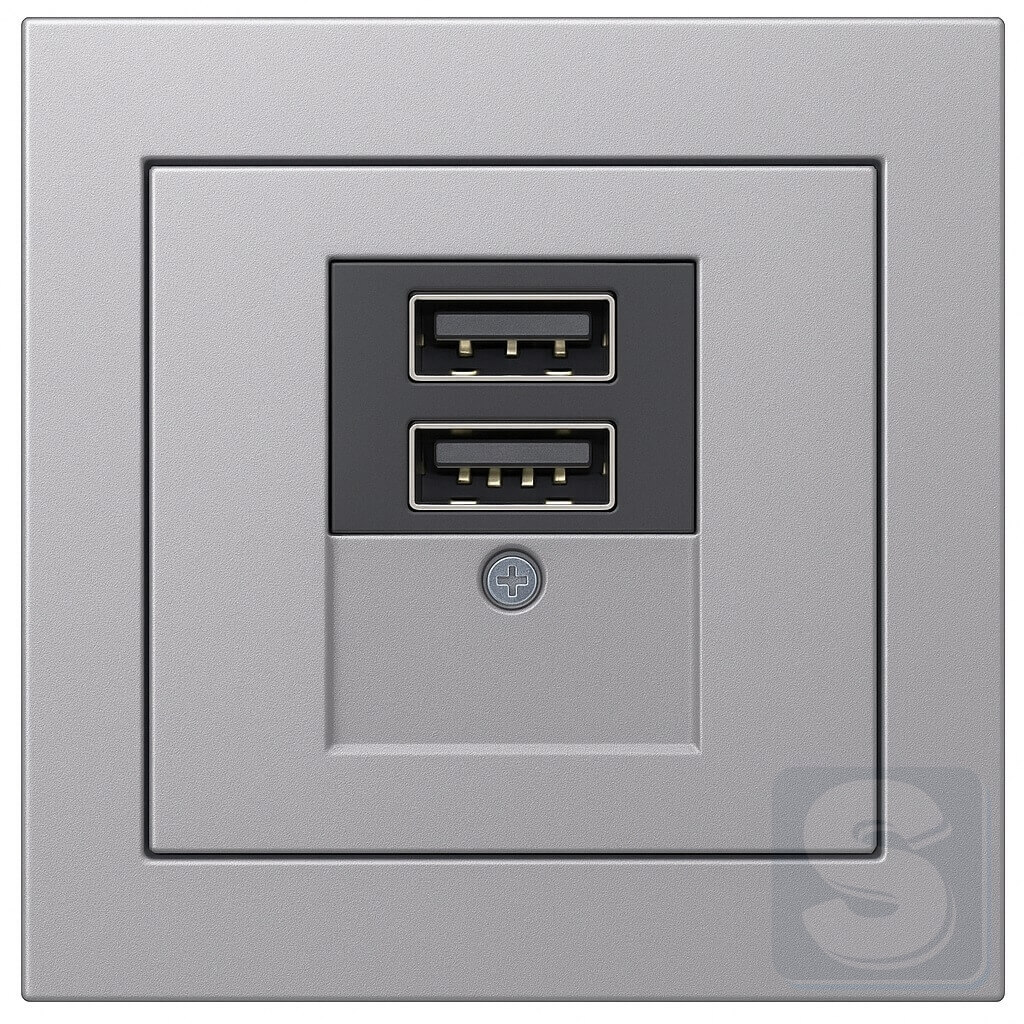 Розетка USB 5V/1A-x2 алюміній Hager Berker Q3 (260205+10336084-Q3) -1