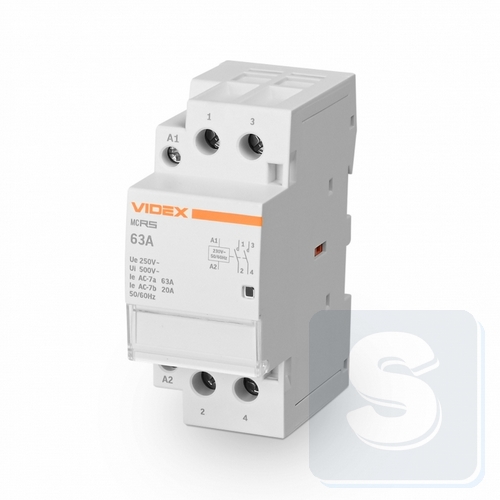 Контактор модульный 2P 63А 2НО VIDEX VF-RS-MC2O-63