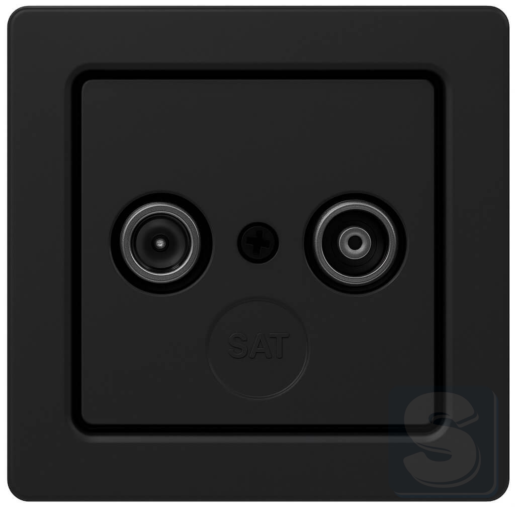 Розетка ТV телевізійна на 2-виходи, кінцева, антрацит з ефектом оксамиту, Hager Berker Q1 (450210+12036086-Q1)