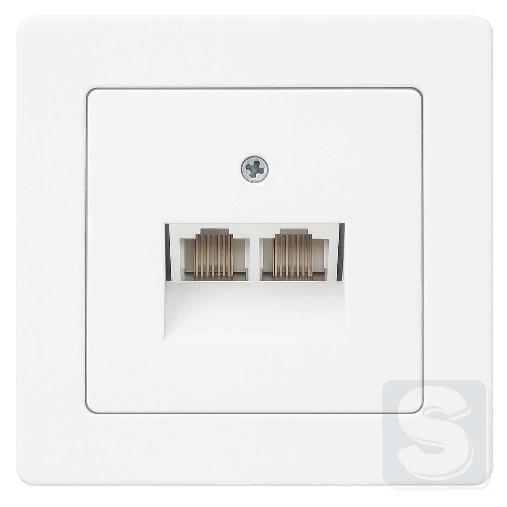 Комп'ютерна розетка RJ45 6кат UTP подвійна, полярна білизна з ефектом оксамиту, Hager Berker Q1 (455501+14096089-Q1)