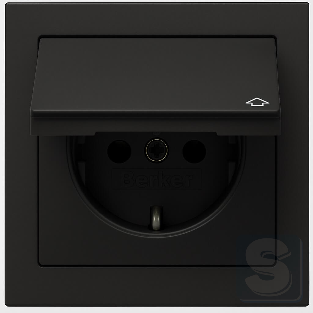 Розетка із заземленням та кришкою, антрацит з ефектом оксамиту, Hager Berker Q3 (47516066-Q3)