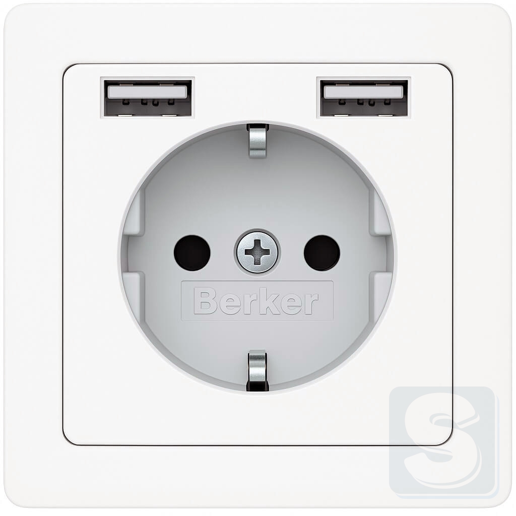 Розетка із з/к 2хUSB/2.4A біла Hager Berker Q3 (48036089-Q1) -1