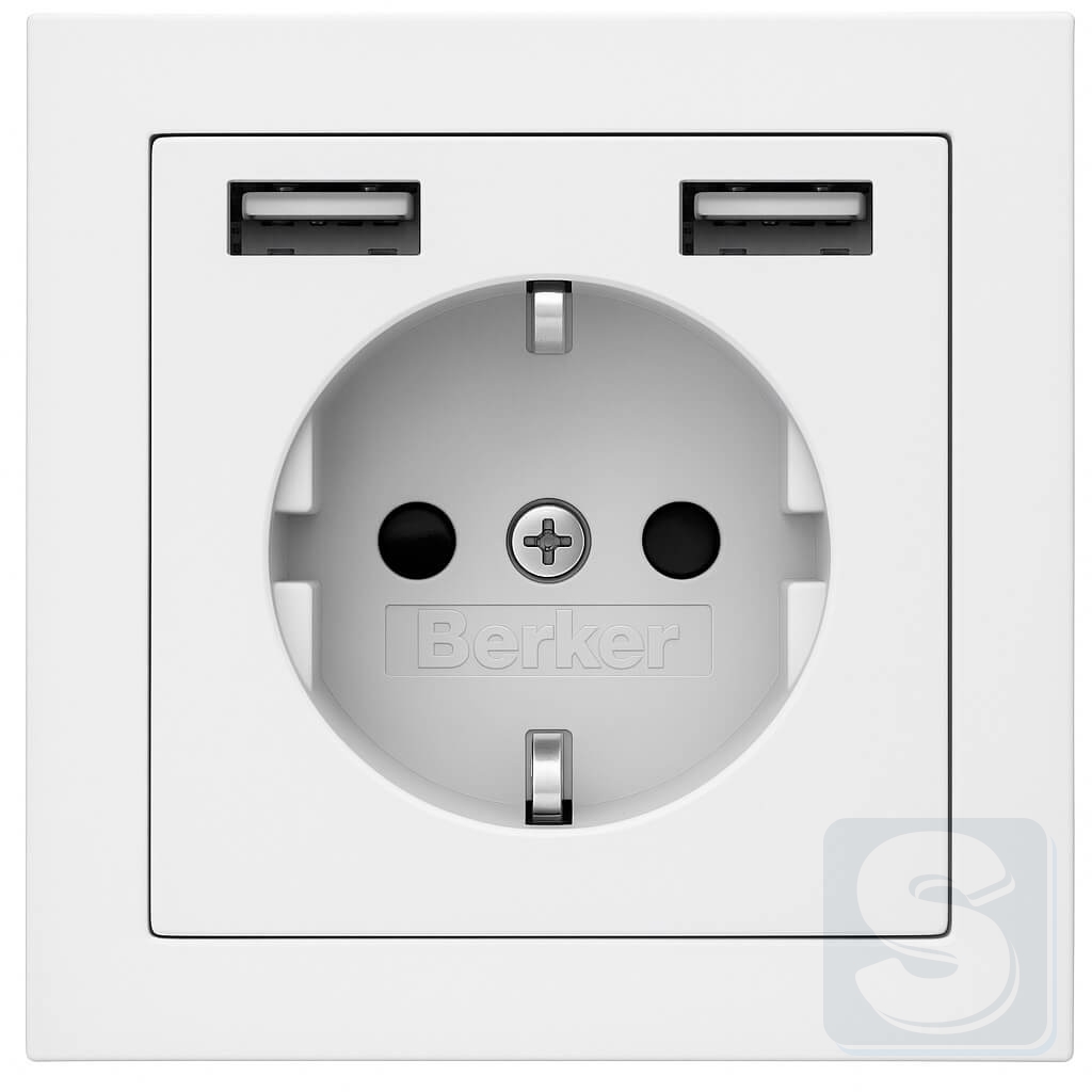 Розетка із з/к 2хUSB полярна білизна Hager Berker Q3 48036089-Q3