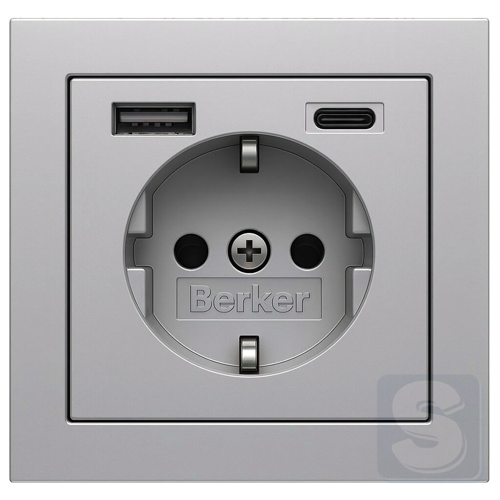 Розетка 2хUSB A-С алюміній Hager Berker Q3 (48046084-Q3) -1