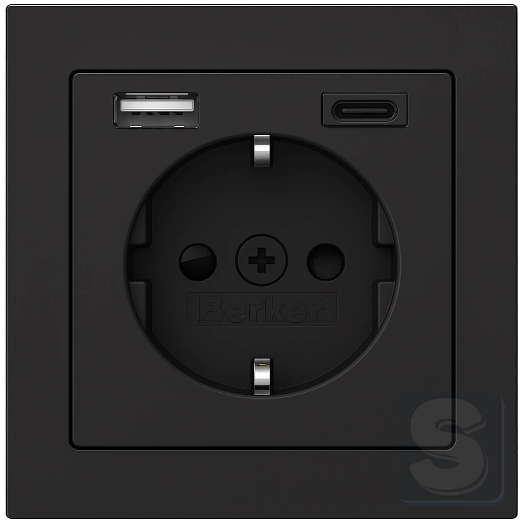 Розетка з з/к 2хUSB A-С антрацит Hager Berker Q3 (48046086-Q3) -1
