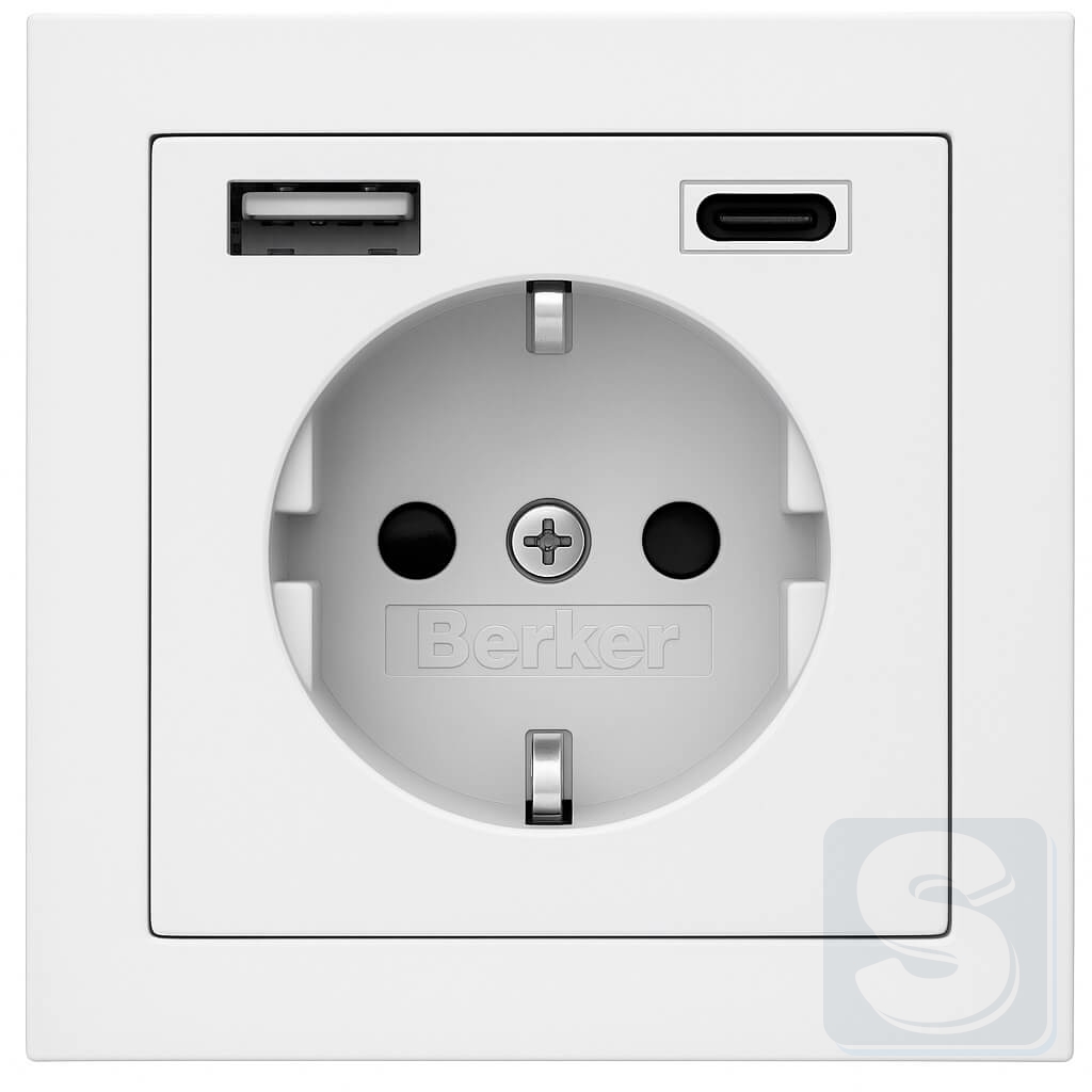 Розетка з з/к  2хUSB A-С полярна білизна Hager Berker Q3 (48046089-Q3)