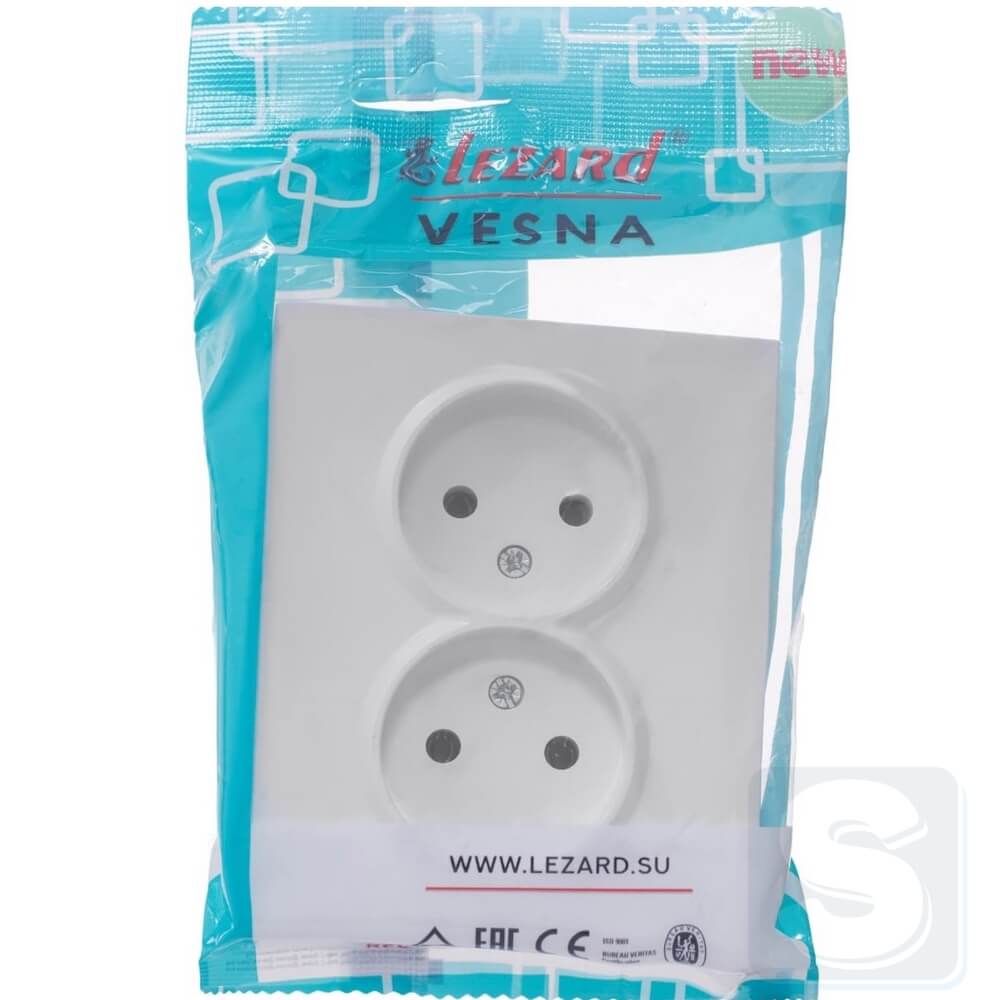 Розетка 2-а без з\к Lezard VESNA Білий без рамки 742-0200-128B -5