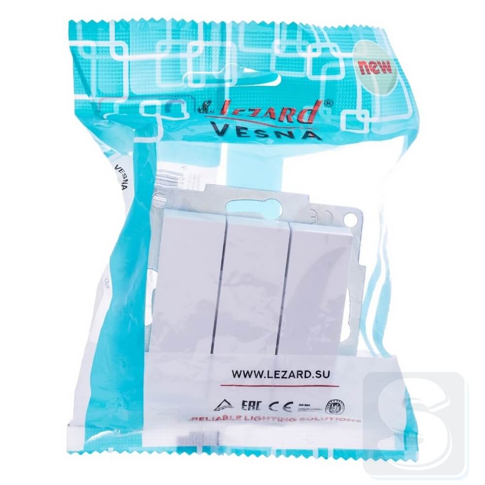 Вимикач 3кл Lezard VESNA Білий без рамки 742-0288-109 -6