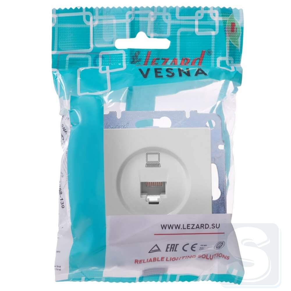 Розетка комп RJ45 cat 5 Lezard VESNA Білий без рамки 742-0288-139 -6