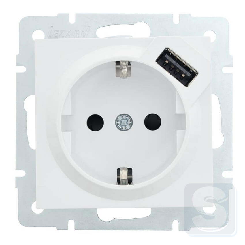Розетка із з\к 1xUSB Lezard VESNA Білий без рамки 742-0288-181 -1