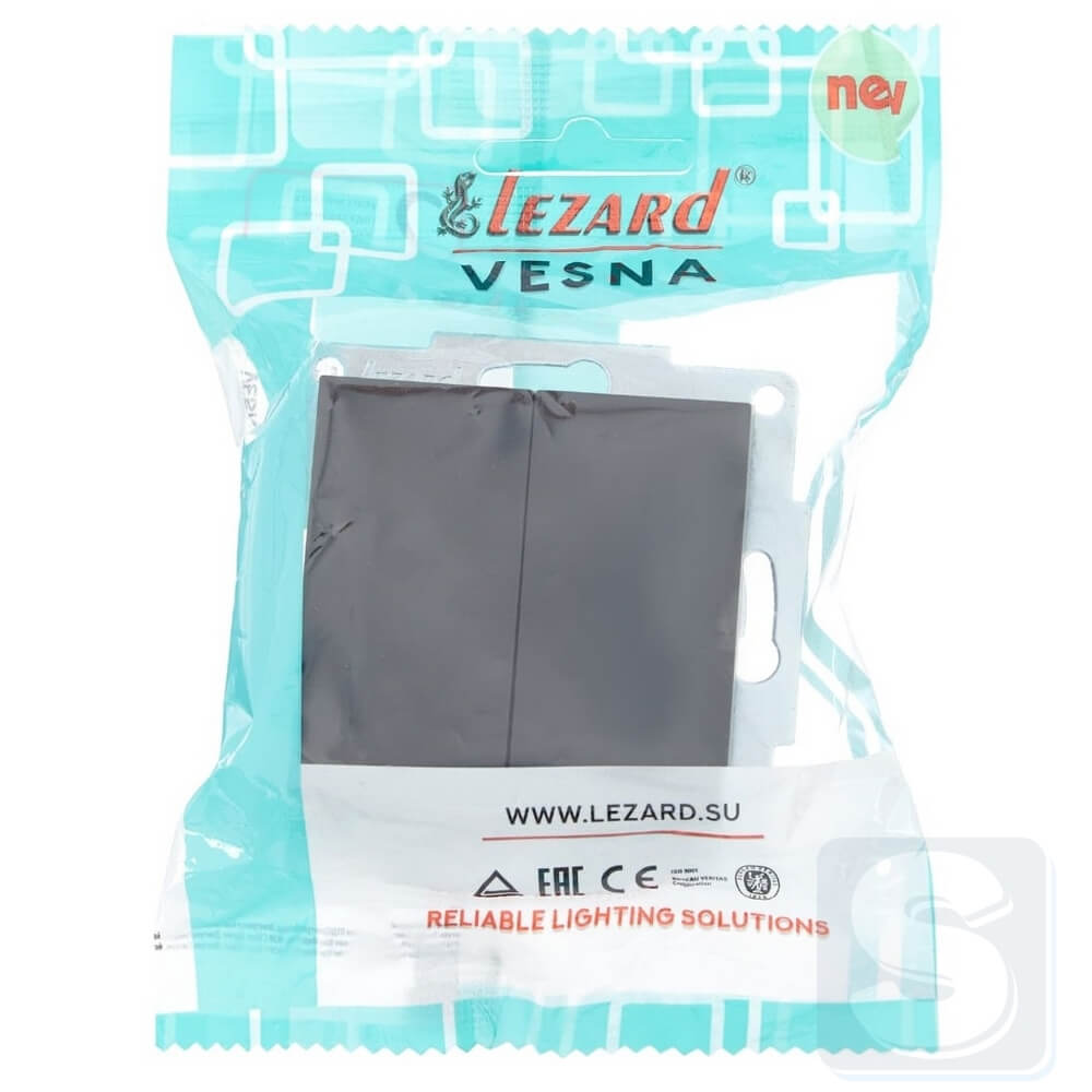 Вимикач 2кл Lezard VESNA чорний антрацит 742-4288-101 -4