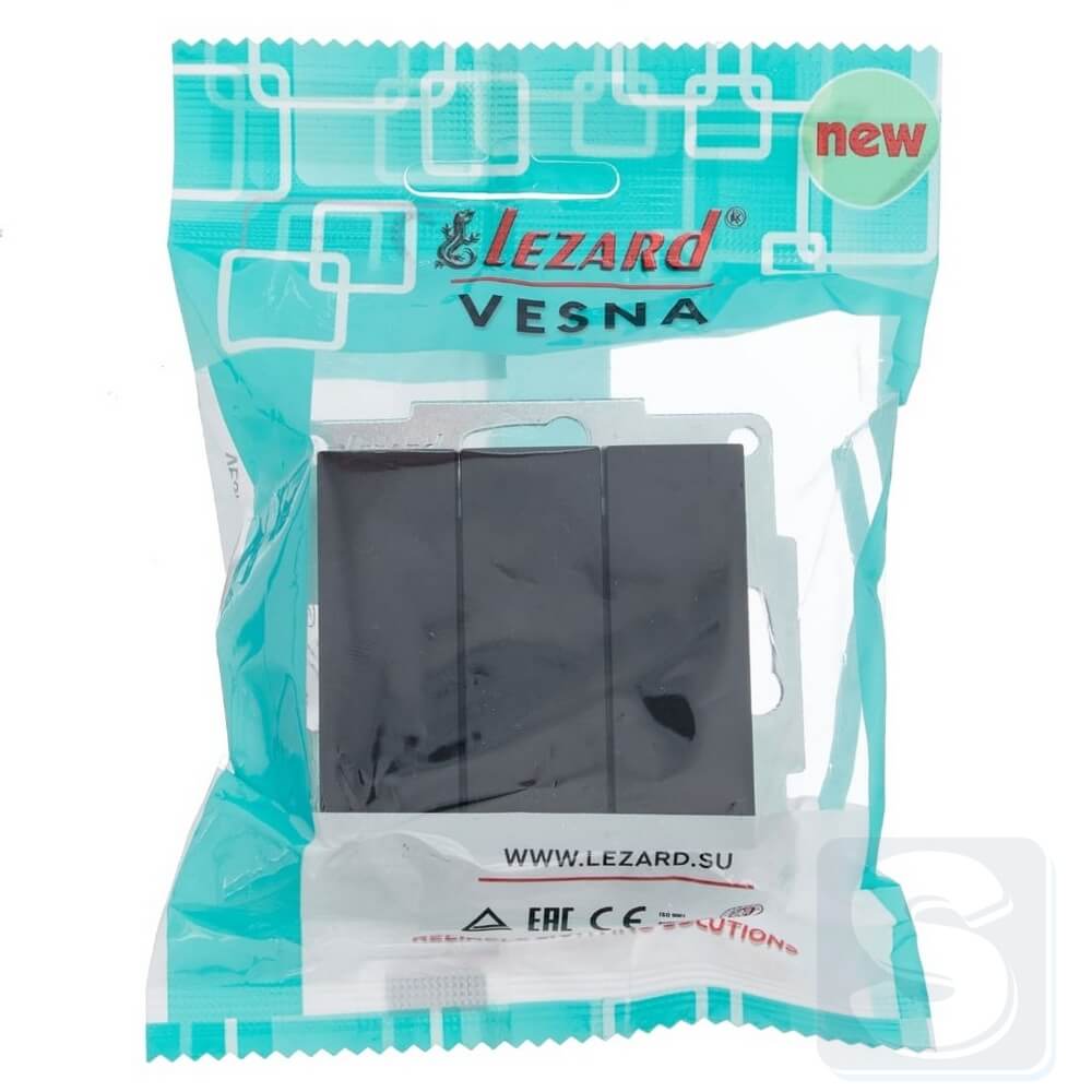 Вимикач 3кл Lezard VESNA чорний антрацит 742-4288-109 -4