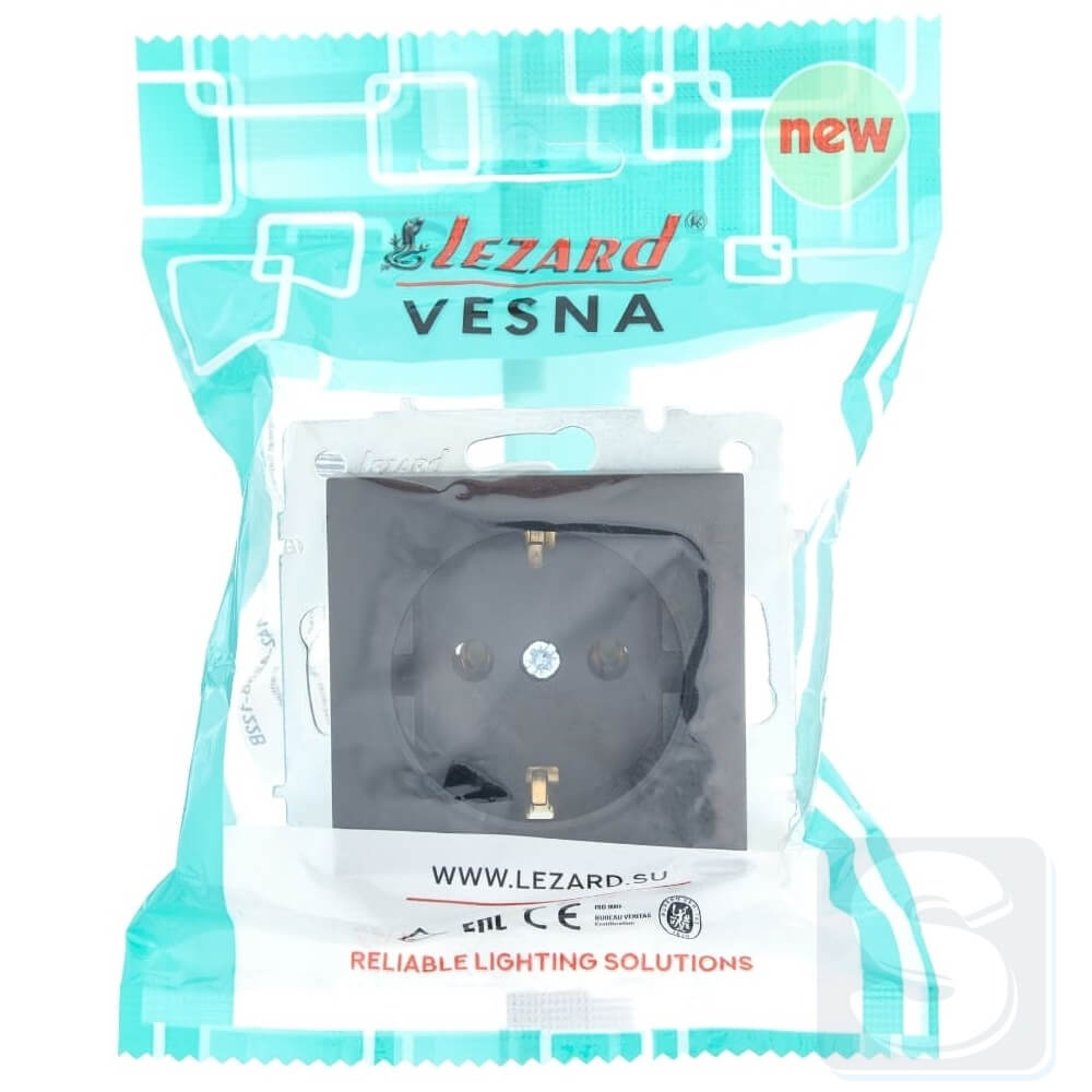 Розетка із з\к Lezard VESNA чорний антрацит 742-4288-122B -4
