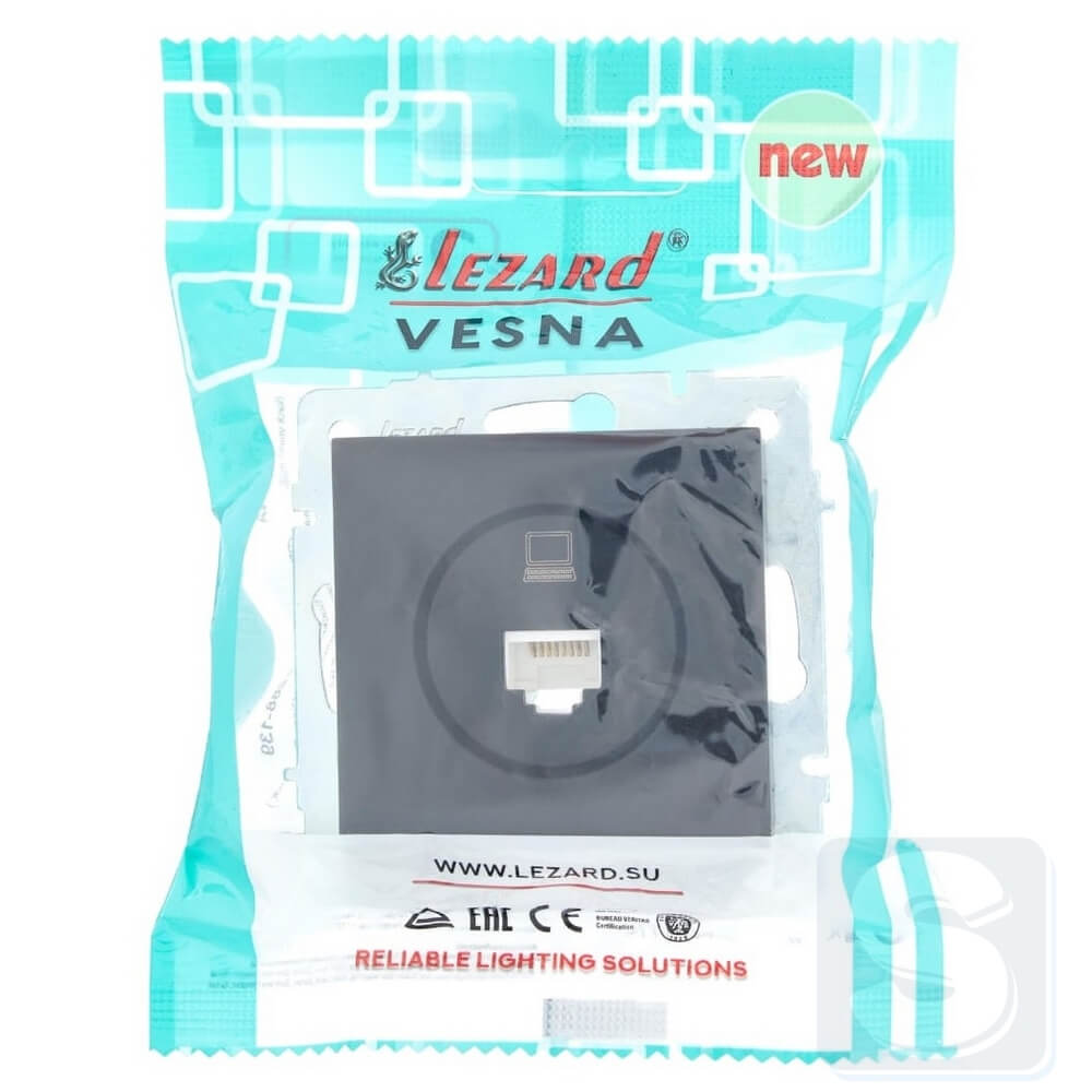 Розетка комп RJ45 Lezard VESNA чорний антрацит 742-4288-139 -4