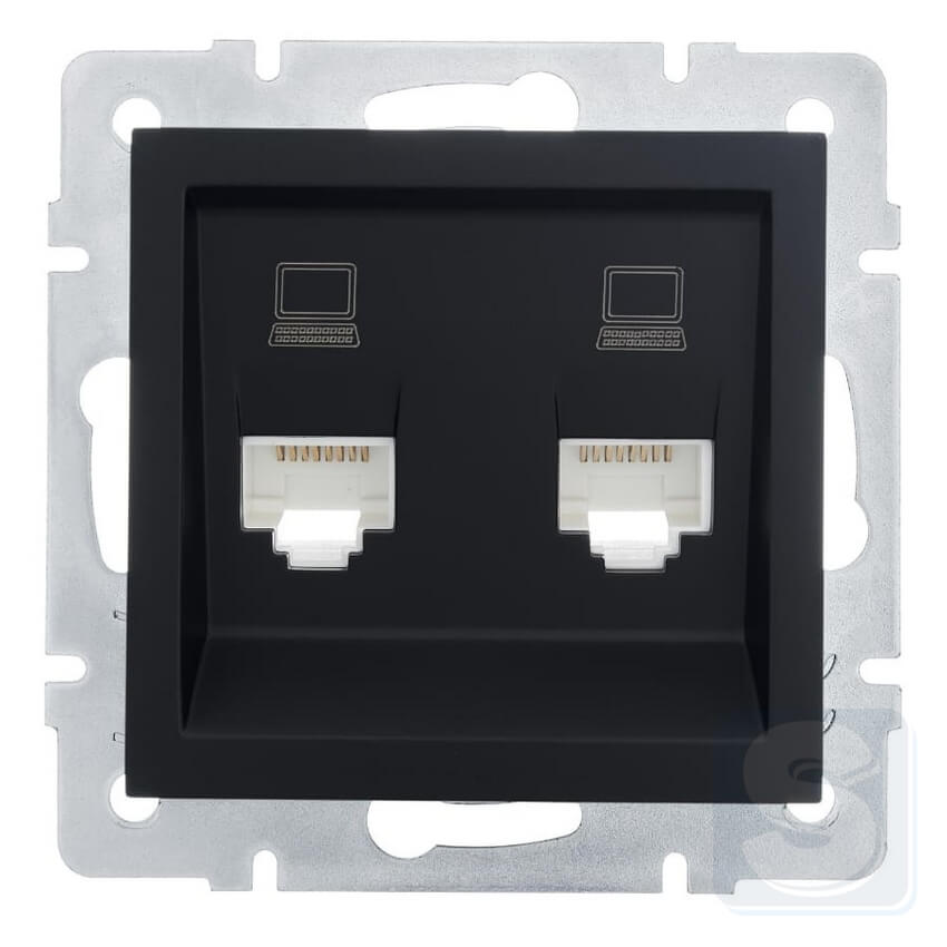 Розетка комп RJ45х2 Lezard VESNA чорний антрацит 742-4288-141 -1