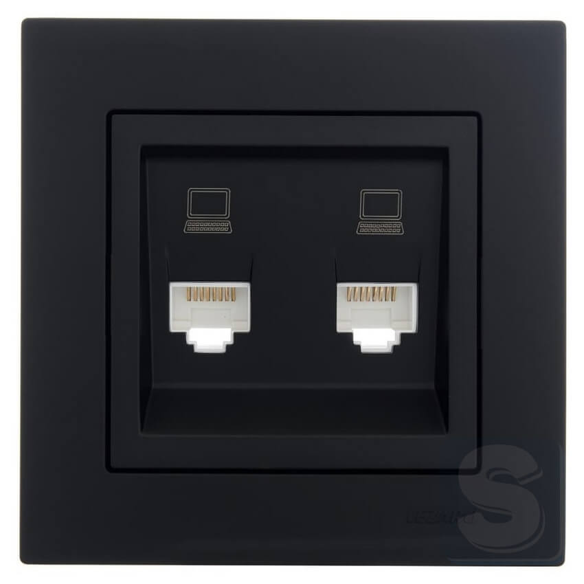 Розетка комп RJ45х2 Lezard VESNA чорний антрацит 742-4288-141