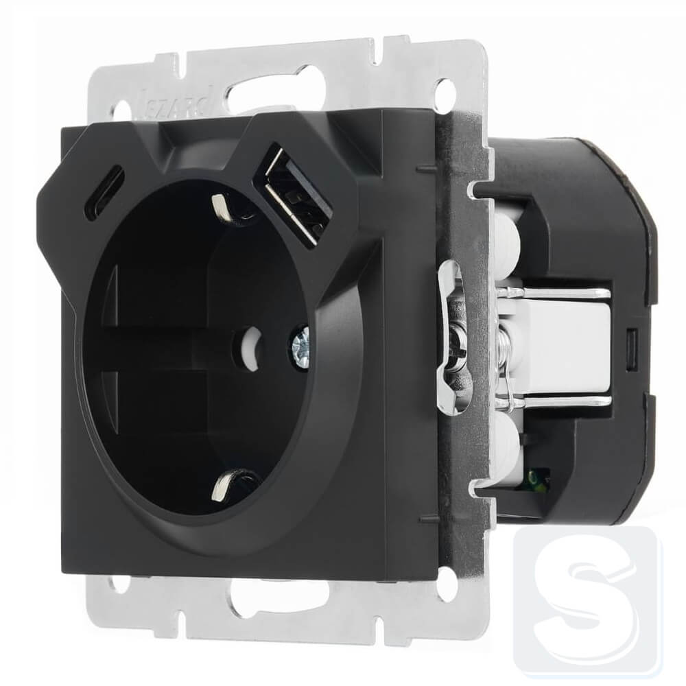 Розетка із з\к TC+USB Lezard VESNA чорний матовий 742-4288-181TC -2