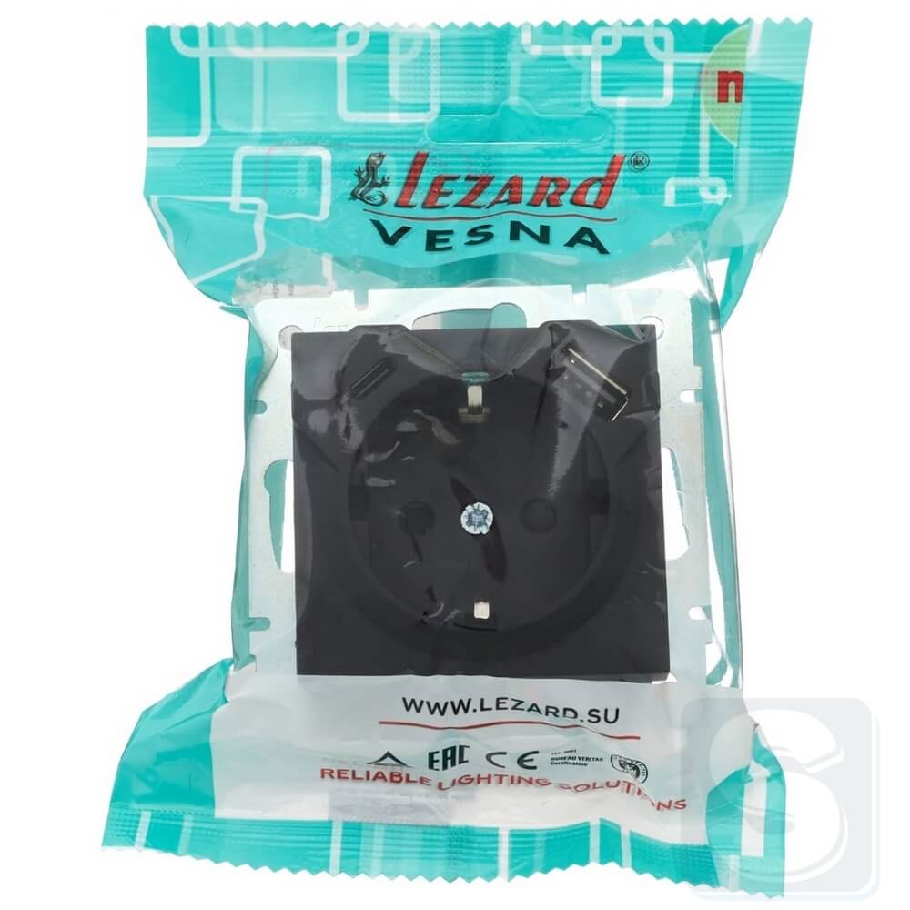 Розетка із з\к TC+USB Lezard VESNA чорний матовий 742-4288-181TC -4
