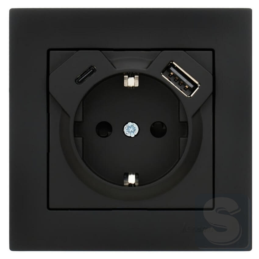 Розетка із з\к TC+USB  Lezard VESNA чорний матовий 742-4288-181TC