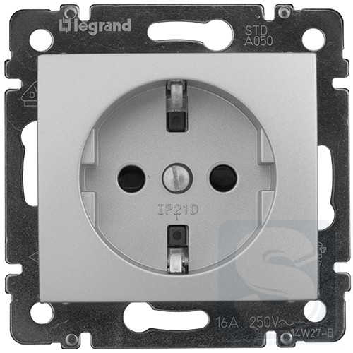 Розетка с з/к и шторками Legrand Valena 770121 алюминий