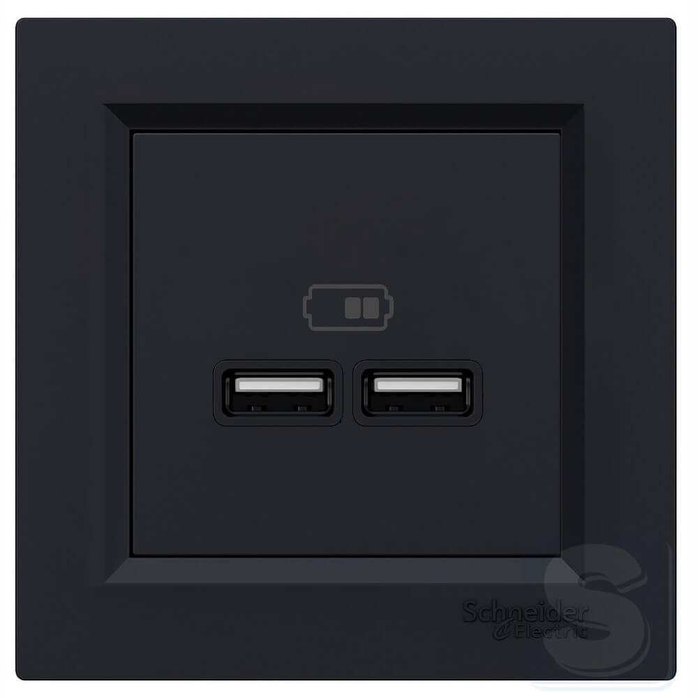 Розетка USB на 2 порта 2,1A Asfora антрацит EPH2700271