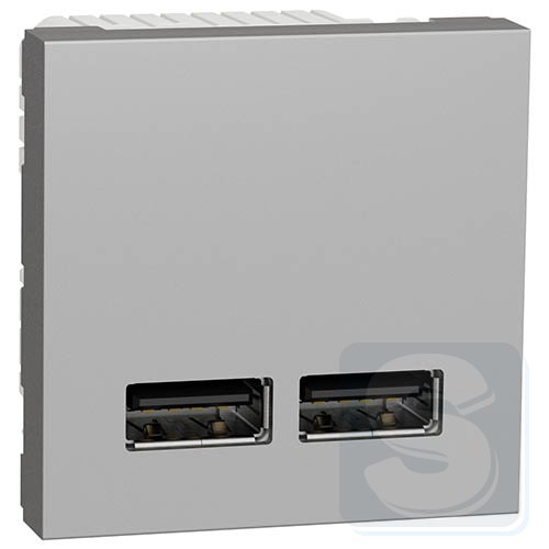Розетка USB, 2-входа, алюминий, UNICA NEW NU341830