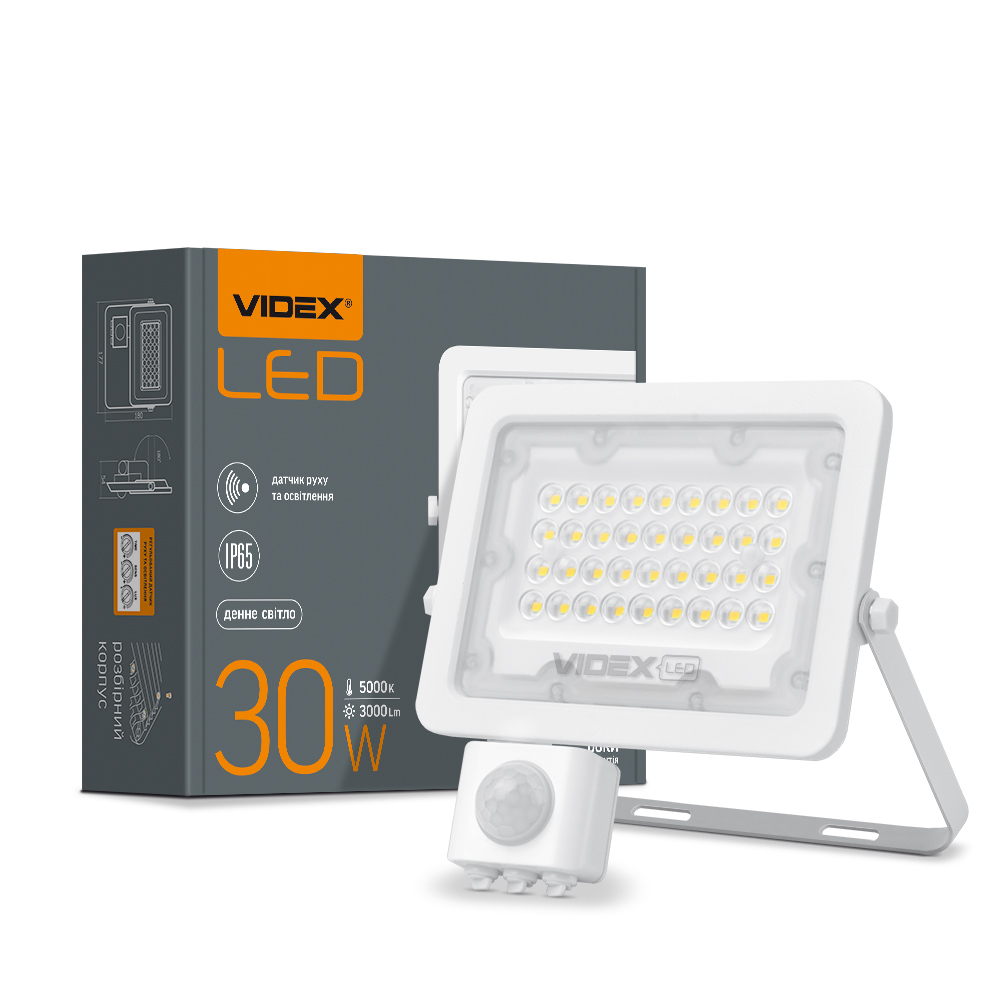 LED прожектор Videx 30W 5000К с датчиком движения VL-F2e305W-S - 1