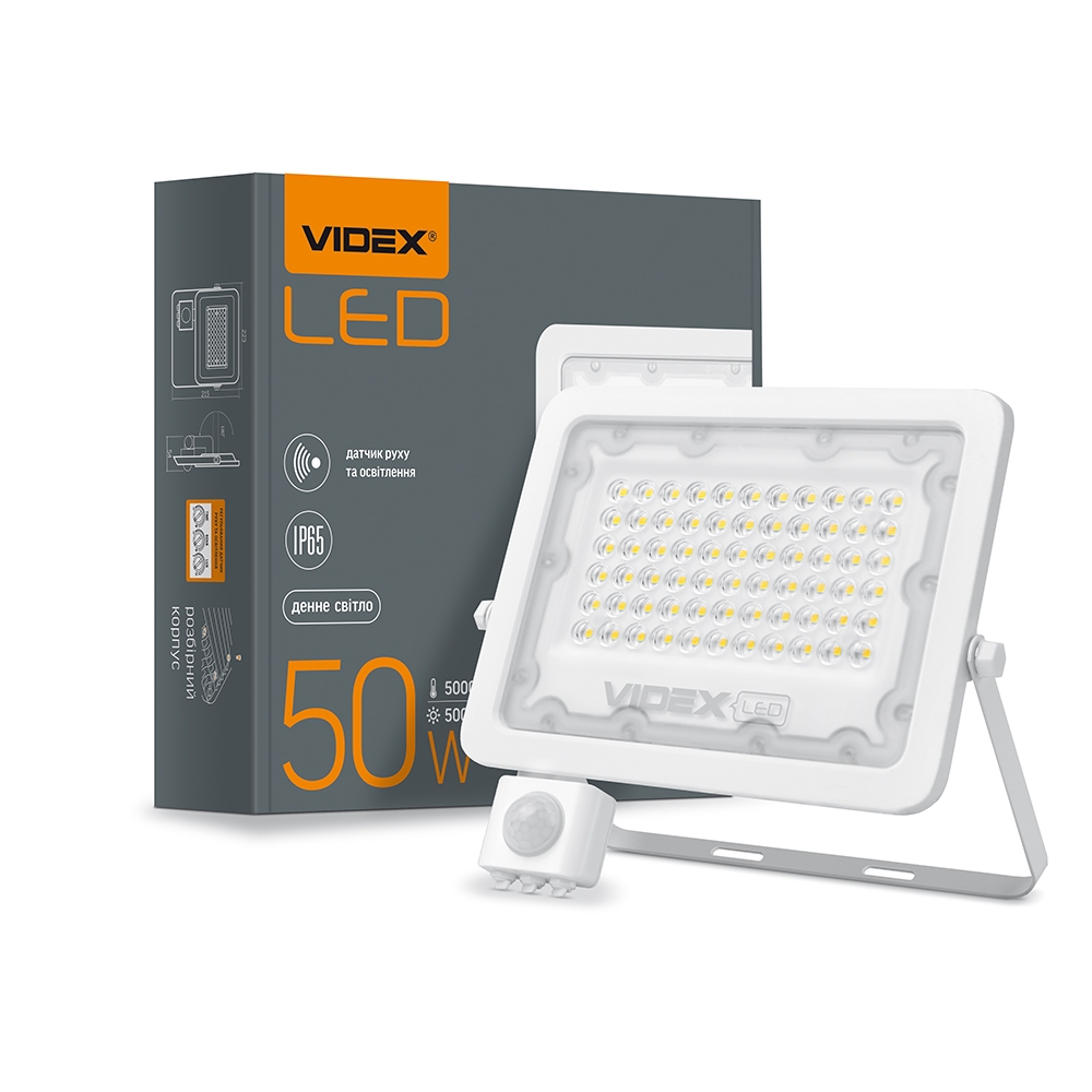 LED прожектор Videx 50W 5000К с датчиком движения VL-F2e505W-S -1