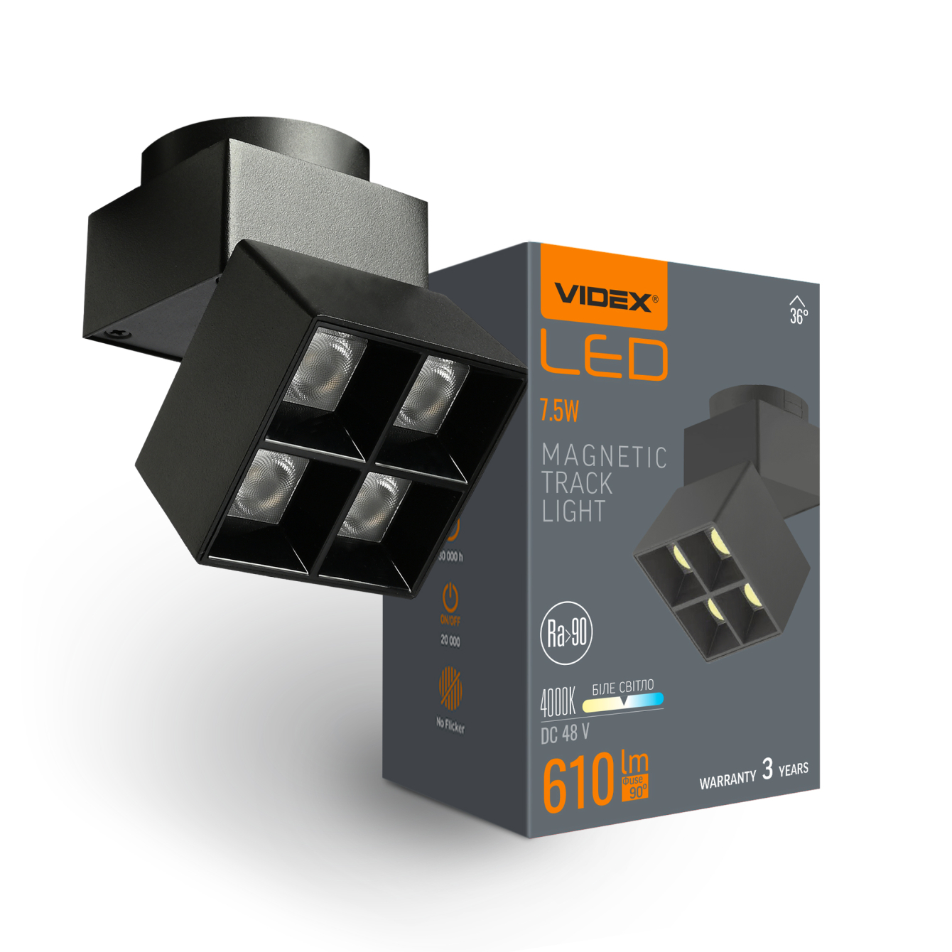 Трековий LED світильник VIDEX VL-TRMS-LE24B 7.5W 4000K чорний у вітальні, 610 Лм, IP20, магнітний.