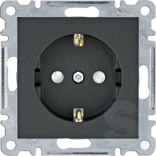 Розетка с з/к и шторками, черный, Hager Lumina WL1063