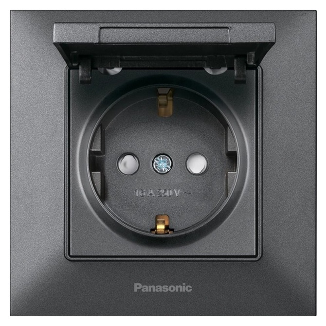 Розетка с з\к, с крышкой дымчатый темно серый Panasonic WNTC02102DG-UA-1