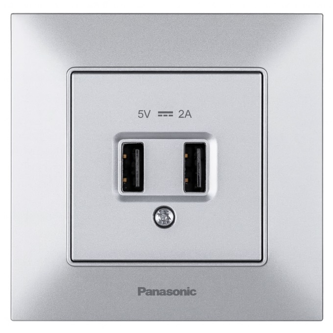USB Type Aх2 (5В-2.0A) срібло Panasonic Arkedia WNTC02312SL-UA1