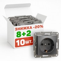 Комплект розеток с з/к 10шт. Asfora Антрацит EPH2900171