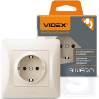 Розетка кремовая одинарная с з/к Videx VF-BNSK1G-CR 