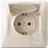 Розетка кремовая с крышкой Videx VF-BNSK1GС-CR -2