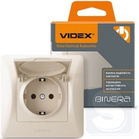 Розетка кремовая с крышкой Videx VF-BNSK1GС-CR 