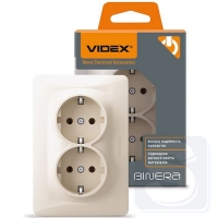 Розетка кремовая двойная с з/к Videx VF-BNSK2G-CR 
